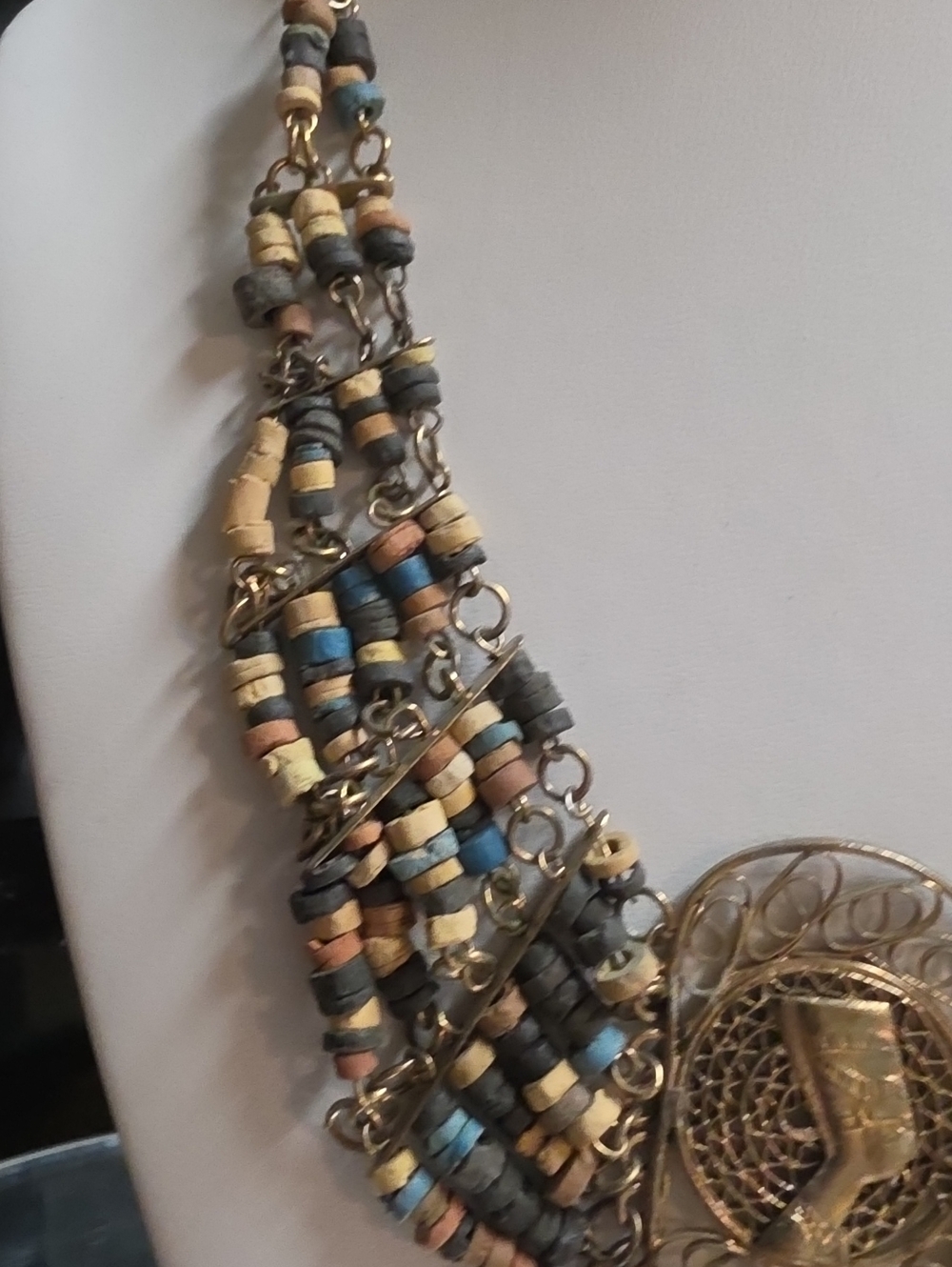 Vintage Egyptian Revival Nefertiti Terra Cotta Bead Necklace and Earring Set - Picture 4 of 9